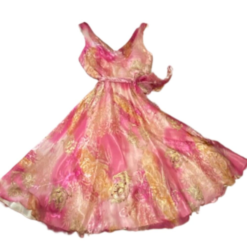 NWT VICTOR COSTA Womens Pink Drape Silk Dress Size 12 Fairycore Balletcore Flowy